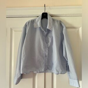 Zara Ladies Long Sleeve Blue Stripe Cropped Shirt